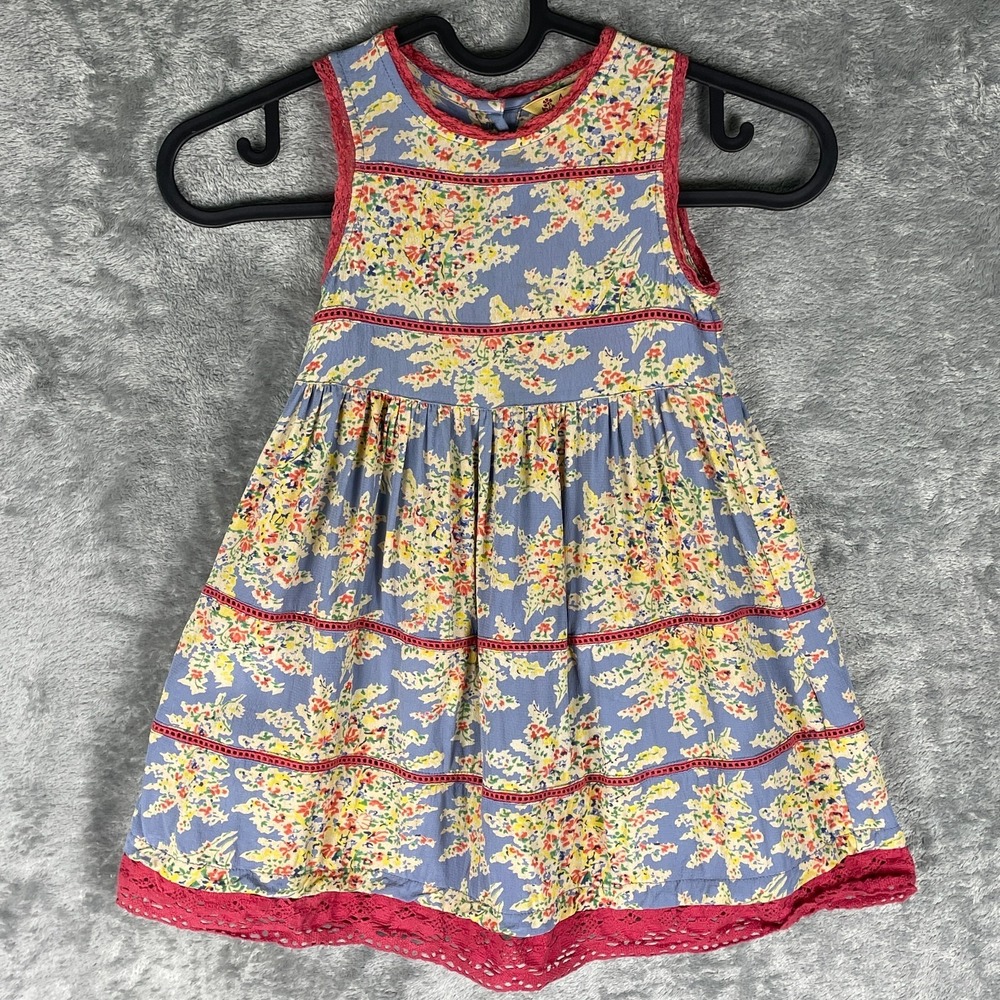 April Cornell Baby Girls Dress 12-18 months Crochet Trim Floral cottagecore